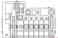 Mercedes-Benz Sprinter w906 - fuse box diagram - Pre-fuse box at the base of the driver's seat (only for auxiliary battery) F59/7 ` class=`size-full wp-image-22613` height=`148` loading=`lazy` src=`/uploads/ef2/e9b/8f3/ef2e9b8f38c95ce4b478c8db5394c8bd.jpg` width=`255` />

<figcaption class=`wp-caption-text` id=`caption-attachment-22613`>Mercedes-Benz Sprinter w906 &ndash; fuse box diagram &ndash; Pre-fuse box at the base of the driver&rsquo;s seat (only for auxiliary battery) F59/7</figcaption>
</figure>

<table class=`table table-hover table-bordered` style=`width: 498px;`>
	<tbody>
		<tr>
			<td align=`center` style=`width: 34px;` width=`30`><b>?</b></td>
			<td align=`center` style=`width: 417px;`><b>Consumer</b></td>
			<td align=`center` style=`width: 49px;` width=`30`><b>A</b></td>
		</tr>
		<tr>
			<td align=`center` style=`width: 34px;`>1</td>
			<td style=`width: 417px;`>Unassigned</td>
			<td align=`center` style=`width: 49px;`>&ndash;</td>
		</tr>
		<tr>
			<td align=`center` style=`width: 34px;`>2</td>
			<td style=`width: 417px;`>SAM (signal acquisition and actuation module)/SRB (fuse and relay module)</td>
			<td align=`center` style=`width: 49px;`>80</td>
		</tr>
		<tr>
			<td align=`center` style=`width: 34px;`>3</td>
			<td style=`width: 417px;`>Unassigned</td>
			<td align=`center` style=`width: 49px;`>&ndash;</td>
		</tr>
		<tr>
			<td align=`center` style=`width: 34px;`>4</td>
			<td style=`width: 417px;`>Auxiliary battery input</td>
			<td align=`center` style=`width: 49px;`>150</td>
		</tr>
		<tr>
			<td align=`center` style=`width: 34px;`>5</td>
			<td style=`width: 417px;`>Connection point on the base of the seat Pre-fuse box at the base of the seat</td>
			<td align=`center` style=`width: 49px;`>Bridge</td>
		</tr>
		<tr>
			<td align=`center` style=`width: 34px;`>6</td>
			<td style=`width: 417px;`>SAM (signal acquisition and actuation module)/SRB (fuse and relay module), terminal 30 fuse box</td>
			<td align=`center` style=`width: 49px;`>150</td>
		</tr>
		<tr>
			<td align=`center` style=`width: 34px;`>7</td>
			<td style=`width: 417px;`>Additional battery input Connection for socket fuse on vehicles with additional battery</td>
			<td align=`center` style=`width: 49px;`>Bridge</td>
		</tr>
		<tr>
			<td align=`center` style=`width: 34px;`>8</td>
			<td style=`width: 417px;`>Retarder in combination with battery cutoff relay</td>
			<td align=`center` style=`width: 49px;`>100</td>
		</tr>
		<tr>
			<td align=`center` style=`width: 34px;`>9</td>
			<td style=`width: 417px;`>Additional battery</td>
			<td align=`center` style=`width: 49px;`>150</td>
		</tr>
		<tr>
			<td align=`center` style=`width: 34px;`>10</td>
			<td style=`width: 417px;`>Snowplow hydraulic pump Loading tailgate Tipper</td>
			<td align=`center` style=`width: 49px;`>250</td>
		</tr>
	</tbody>
</table>

<h3>Pre-fuse box at the base of the driver&rsquo;s seat (only for auxiliary battery) F59/8</h3>

<figure aria-describedby=`caption-attachment-22615` class=`wp-caption alignnone` id=`attachment_22615` style=`width: 249px`><a href=`/uploads/a76/730/240/a76730240d1623f42d2f4e66376d1c2a.jpg`><img alt=`Mercedes-Benz Sprinter w906 - fuse box diagram - Pre-fuse box at the base of the driver's seat (only for auxiliary battery) F59/8